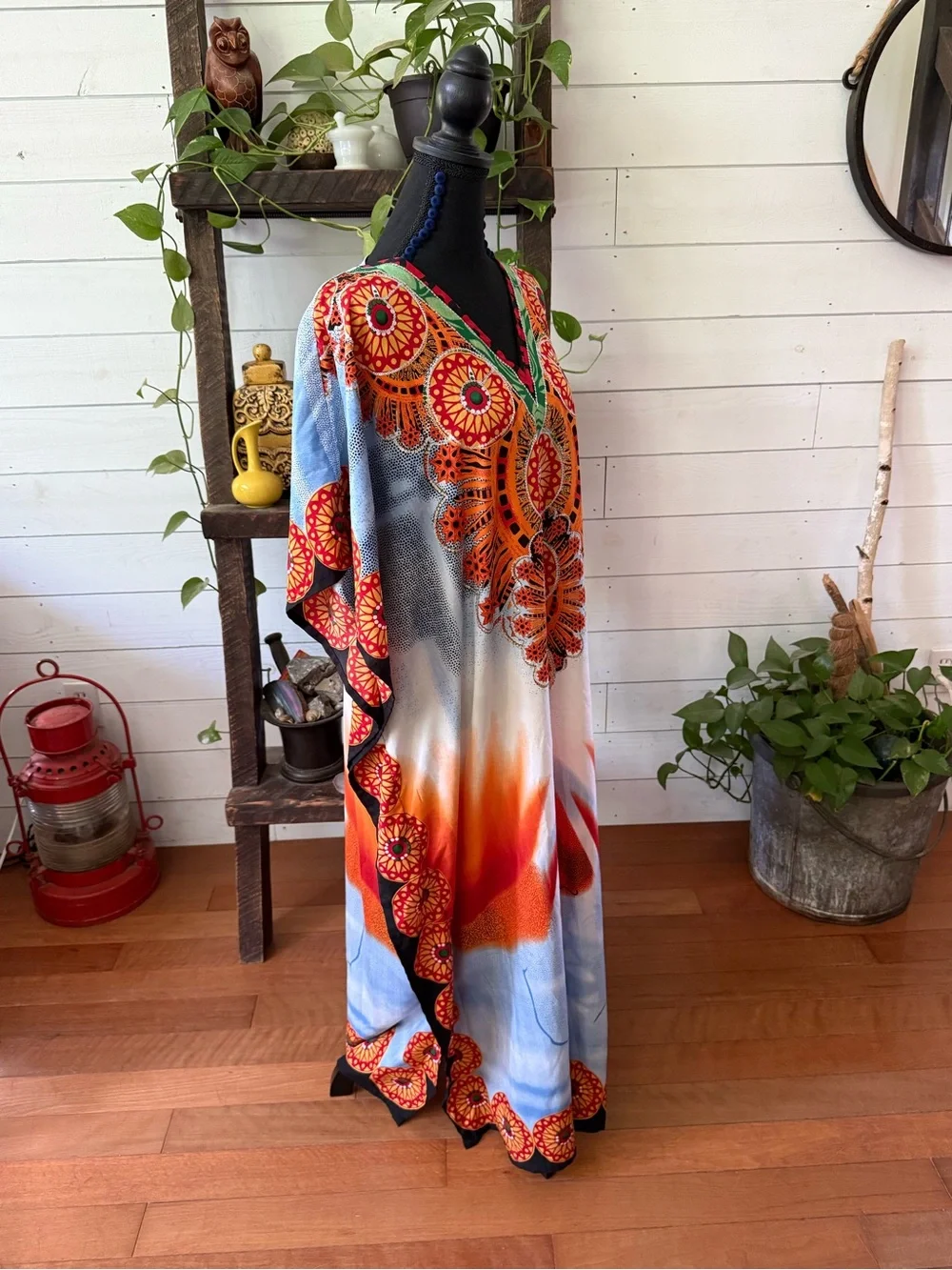 Santé Classics Bohemian V-Neck Kimono in Orange, Black and Blue